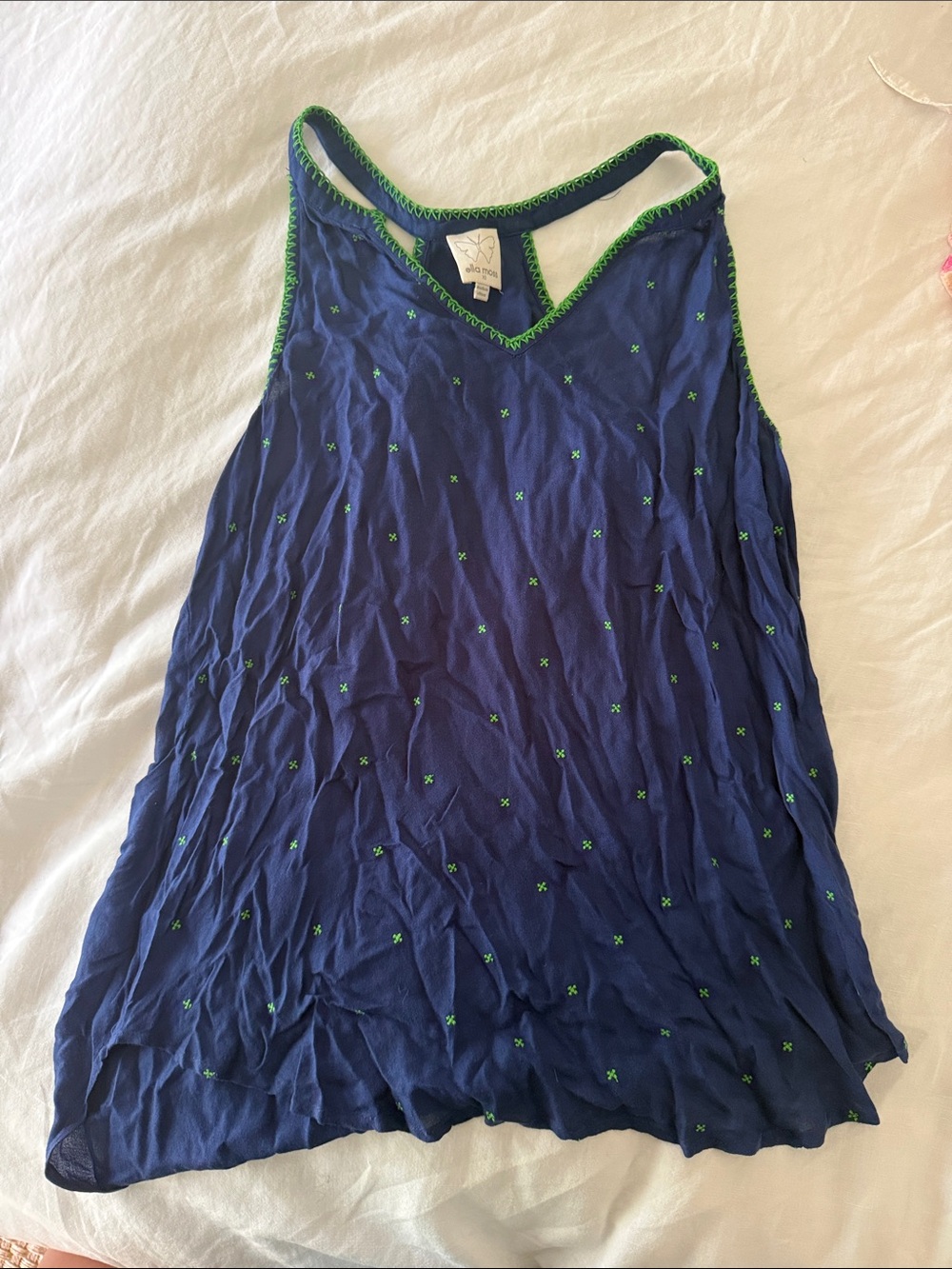 Navy & Green Embroidered Racerback Tank Top